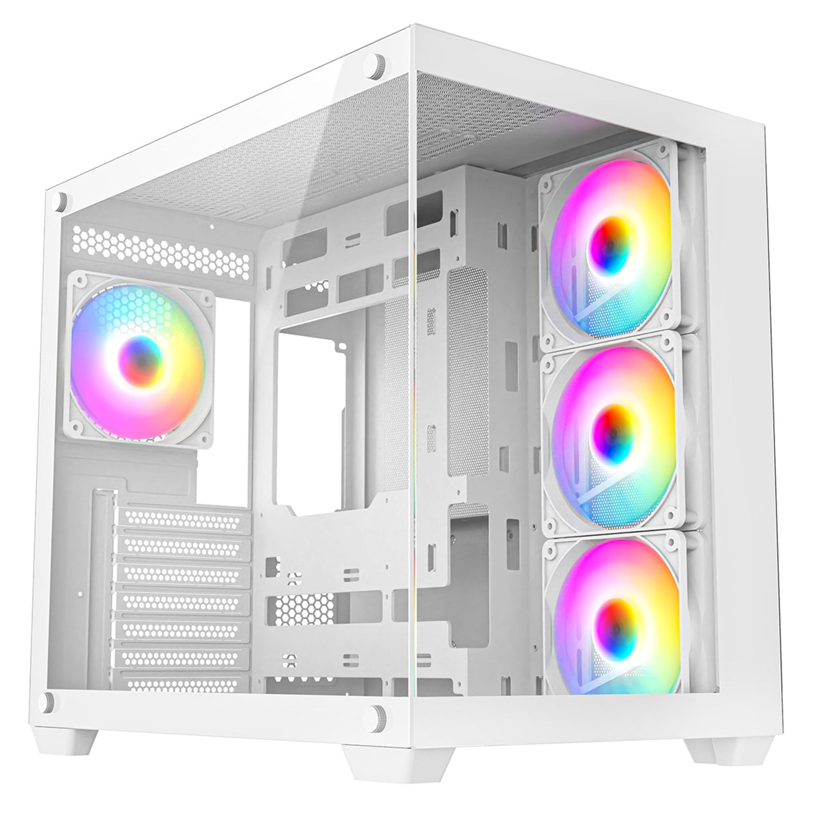 CRONUS Pallas Case, Gaming, White, Mid Tower, 1 x USB 3.0 / 2 x USB 2.0, Tempered Glass Front & Side Window Panels, Addressable RGB LED Fans, ATX, Micro ATX, Mini-ITX