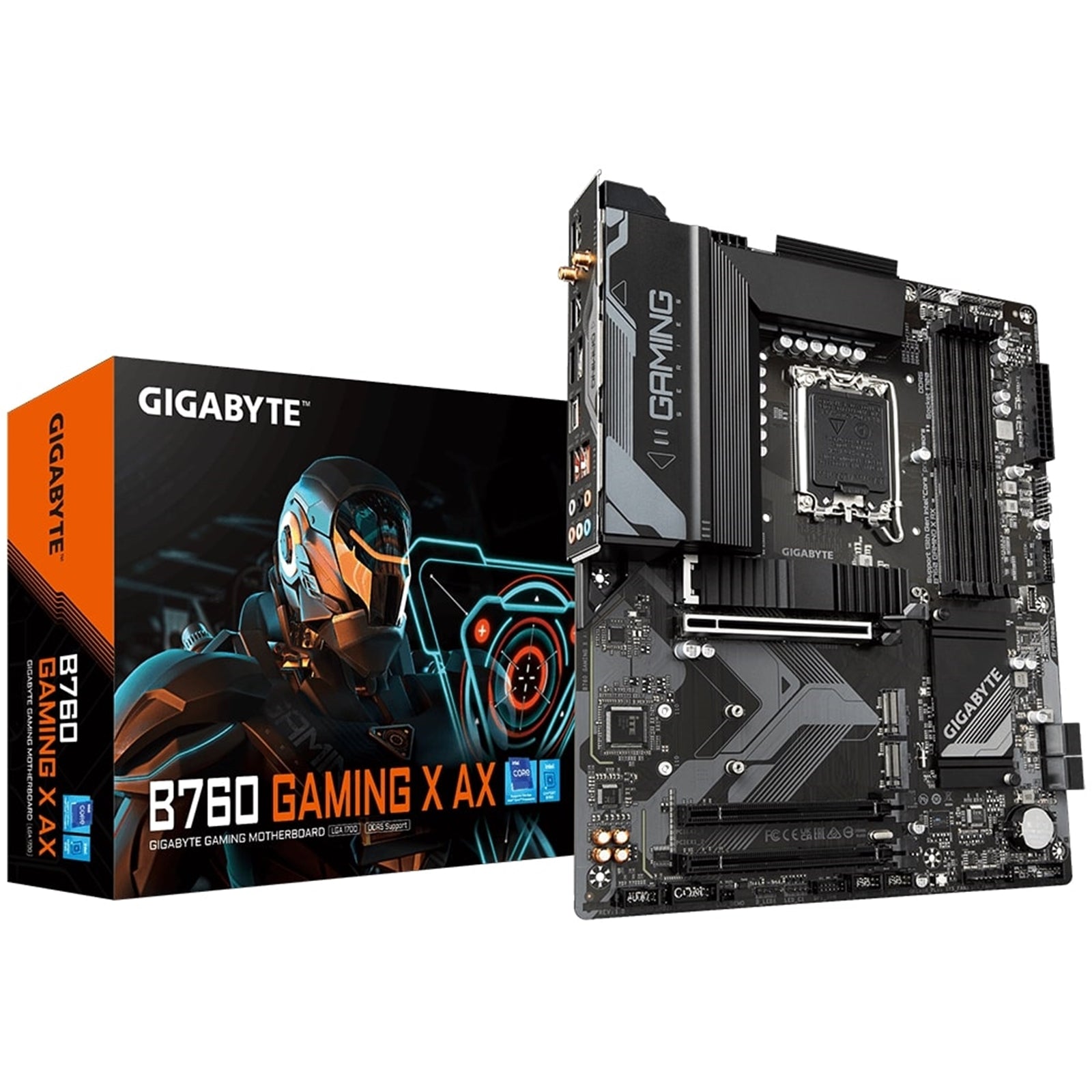 Gigabyte B760 GAMING X AX Intel 1700 Socket Motherboard, ATX, 4x DDR5 Slots, 3x M.2 Sockets, 2x USB-C Port, Fitted I/O Shield, 2.5GbE LAN, Wi-Fi 6E, 1x DisplayPort / 1x HDMI Port