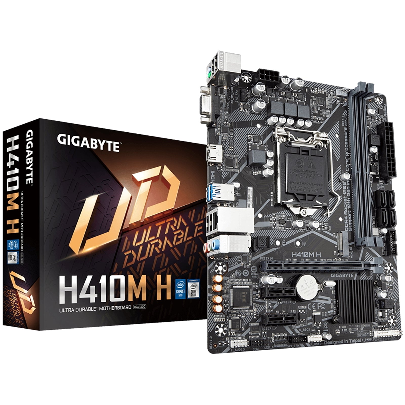 Gigabyte H410M H V2 Ultra Durable Intel 1200 Socket Motherboard, Micro-ATX, 2x DDR4 Slots, 1x M.2 Socket, GbE LAN, 1x D-Sub / 1x HDMI Port