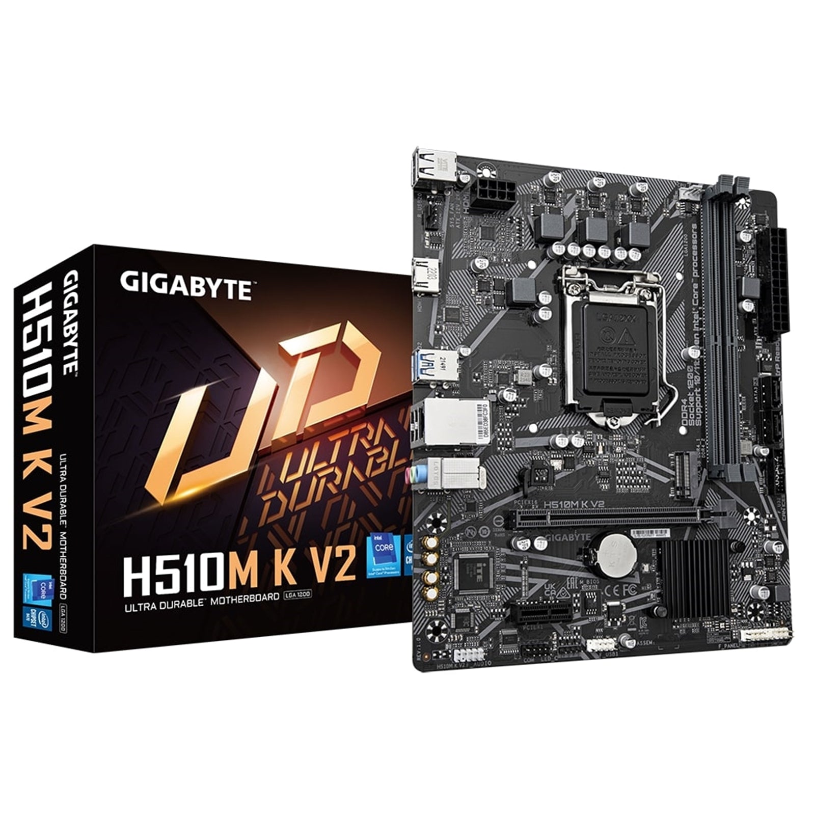 Gigabyte H510M K V2 Ultra Durable Intel 1200 Socket Motherboard, Micro-ATX, 2x DDR4 Slots, 1x M.2 Socket, GbE LAN, 1x HDMI Port