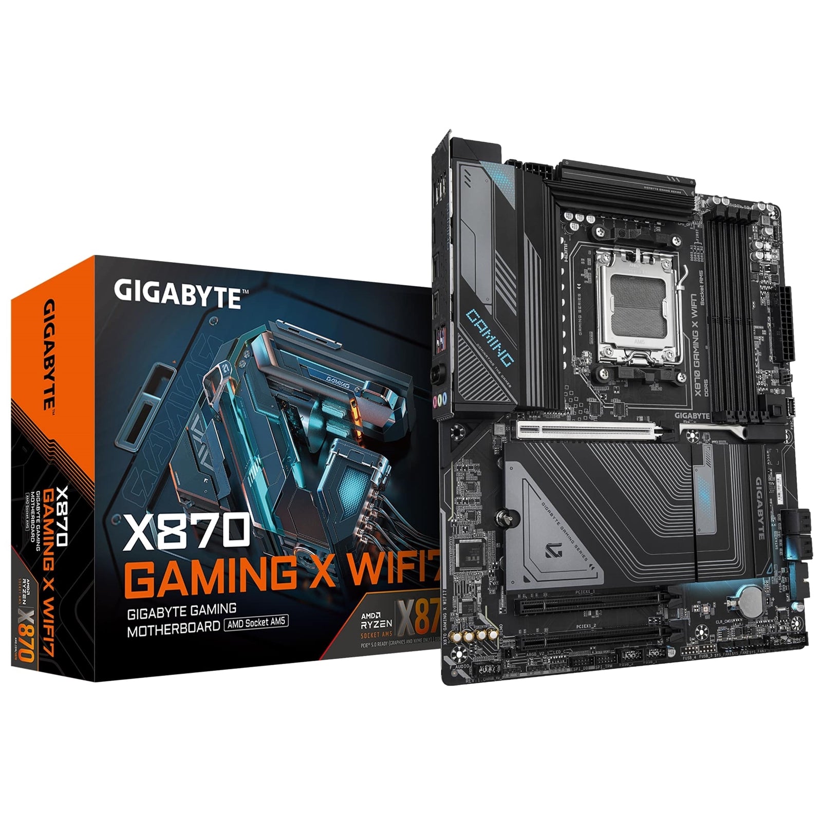 Gigabyte X870 GAMING X WIFI7 AMD AM5 Socket Motherboard, ATX, 4x DDR5 Slots, 3x M.2 Sockets, 3x USB-C Port, Fitted I/O Shield, 2.5GbE LAN, Wi-Fi 7, 1x HDMI Port / 2x USB-C (USB4)