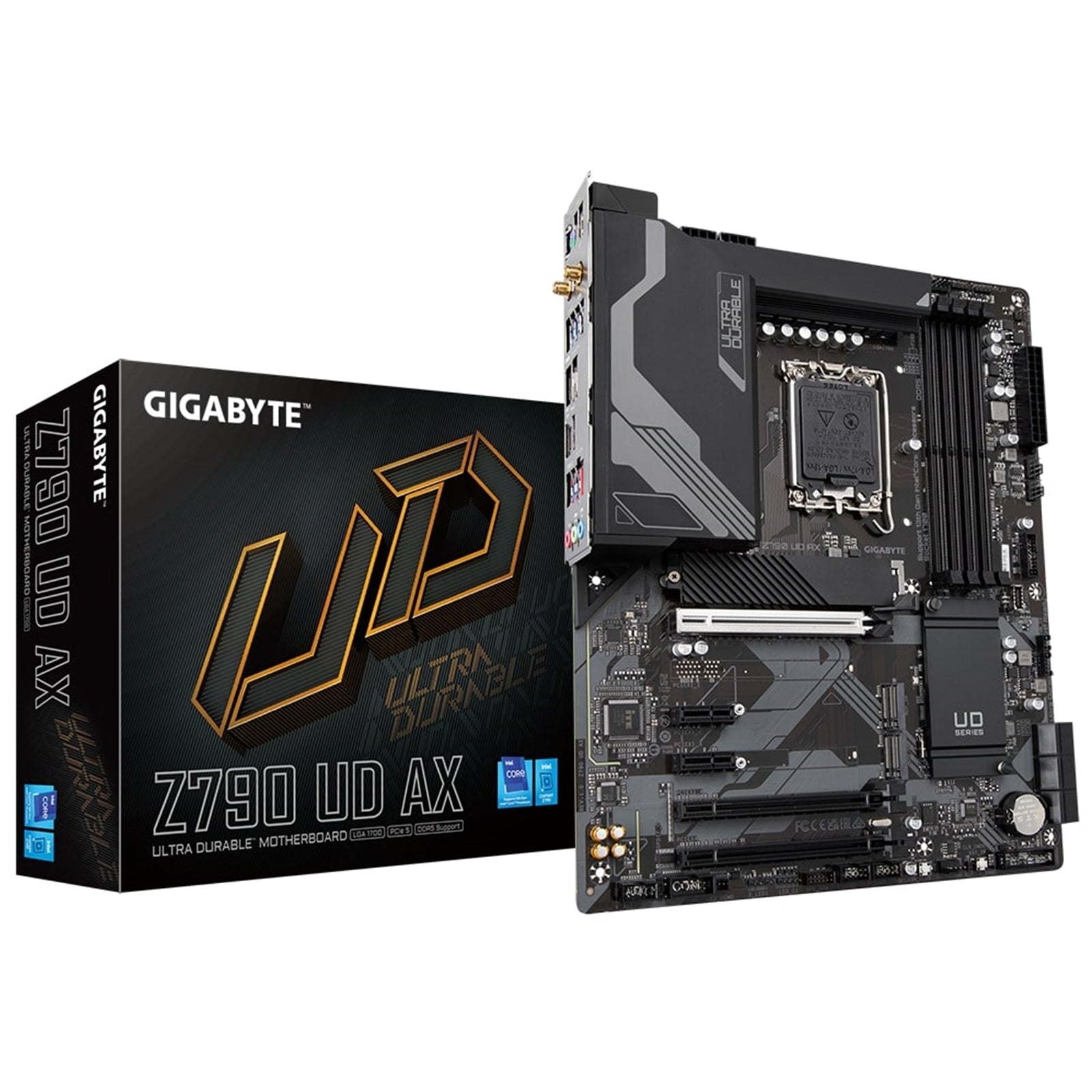 Gigabyte Z790 UD AX Ultra Durable Intel 1700 Socket Motherboard, ATX, 4x DDR5 Slots, 3x M.2 Sockets, 2x USB-C Port, Fitted I/O Shield, 2.5GbE LAN, Wi-Fi 6E, 1x DisplayPort / 1x HDMI Port